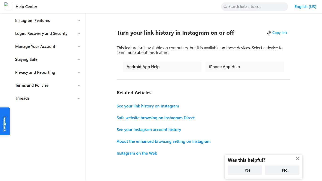 Turn your link history in Instagram on or off Instagram Help Center